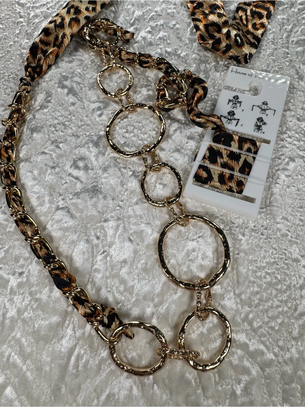 NWT House of Harlow 1960 Leopard Scarf Chain Belt